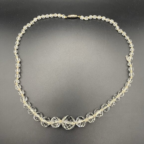 Vtg Necklace Faceted Crystals Graduated Beads 20" Hand Knotted 20" Cord Barrel - Picture 2 of 12